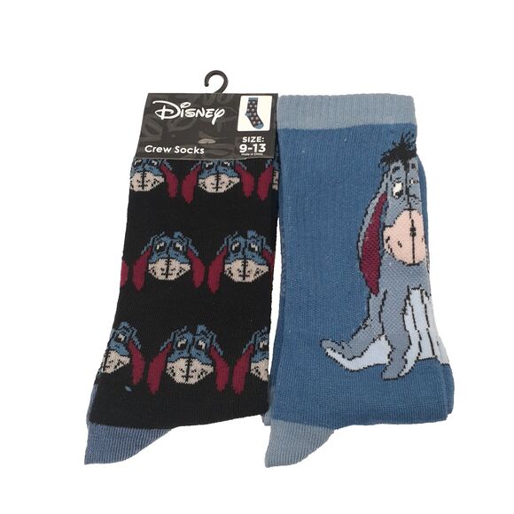Disney Eeyore from Winnie the Pooh Men's Crew Socks 2 Pair Size 6-12 - NWOT - Picture 1 of 4